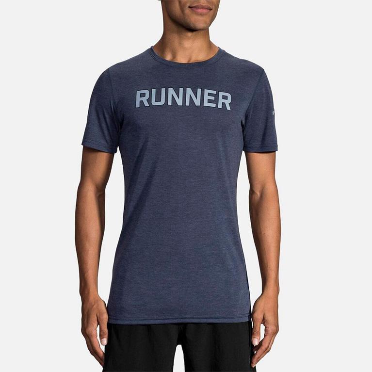 Brooks Distance Graphic Men's Short Sleeve Running Shirt - Blue (60182-ILJU)